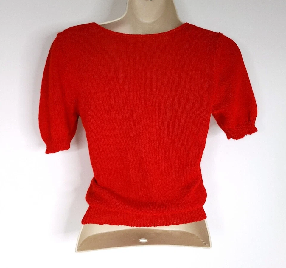 Blusa tejida vintage para mujer Top roja manga corta cuello en V talla XS? Años 90 LEER Foto 2 de 4