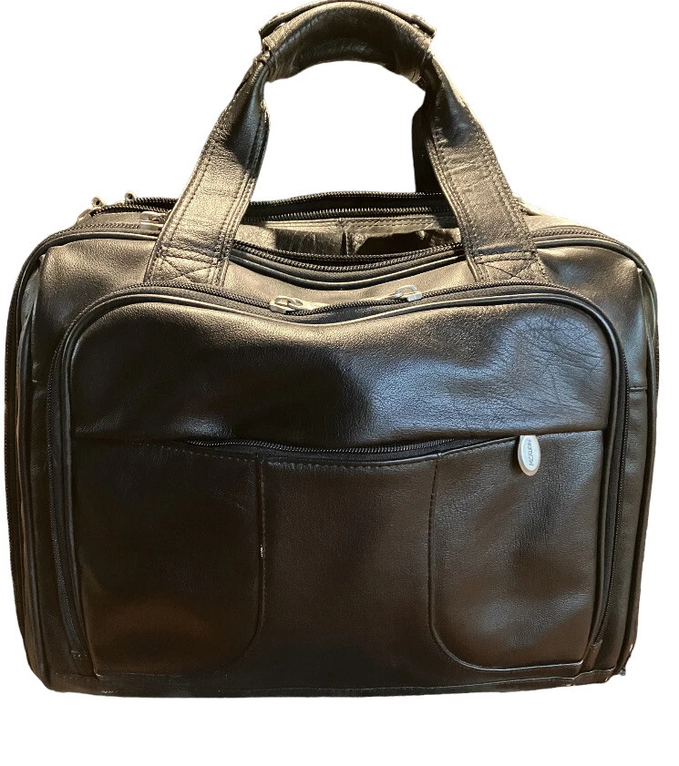 MCKLEIN BLACK LEATHER DETACHABLE WHEELS LAPTOP LUGGAGE BRIEFCASE