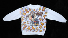 Vintage Looney Tunes Mens Tasmanian Devil Hot Rod Flames Graphic Sweatshirt L