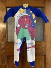 Rare Vintage 90  s Barney Feet Pajamas One Piece Size 2T Goodnight Blue READ