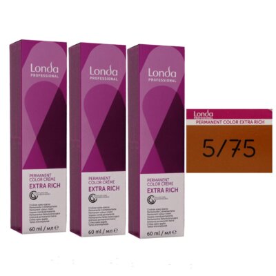 Londa Professional permanente Cremehaarfarbe Extra Rich 3 x 60 ml 5/75 hellbraun