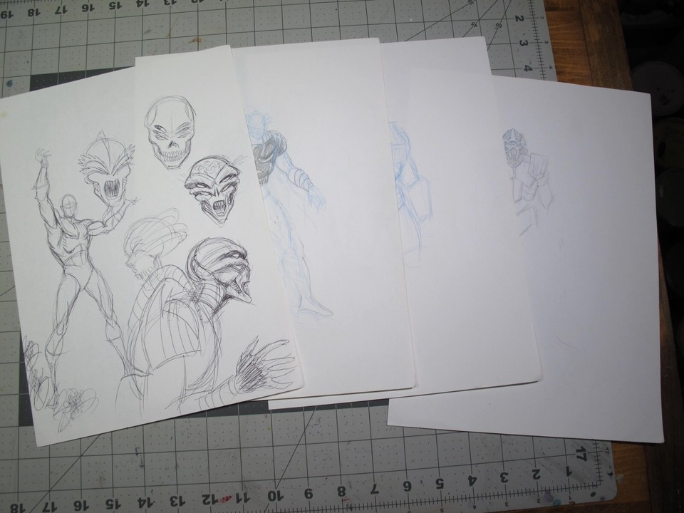 1991 original comic art - Robb Phipps Creatures Capt Beyond concept sketch 4 pcs Comic Art