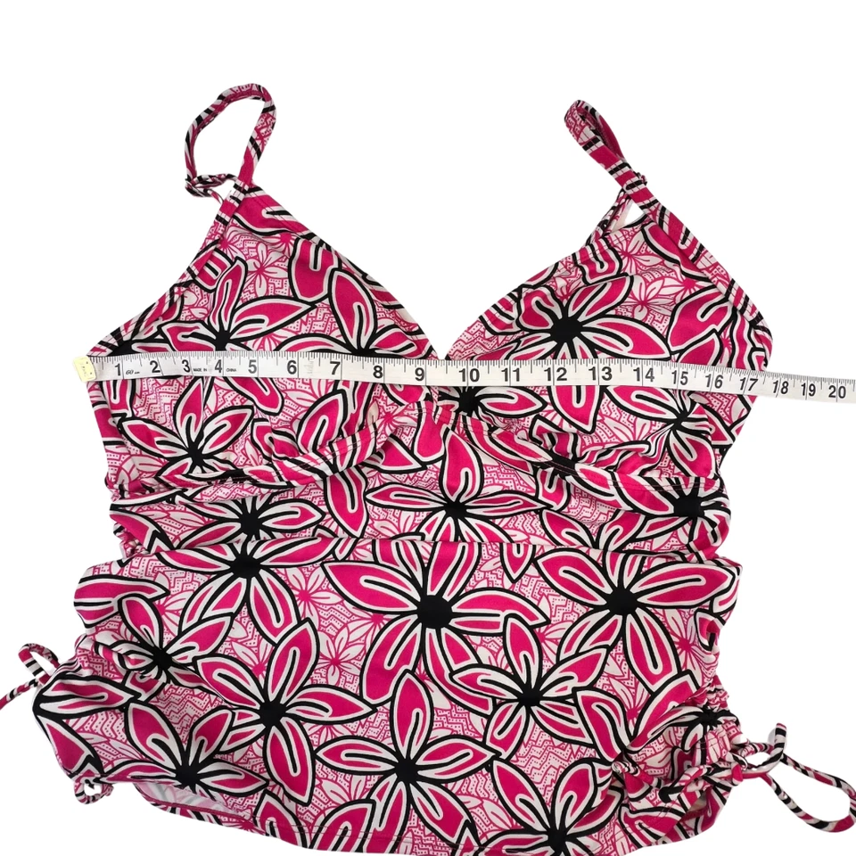 Sonoma Tankini Top 16 Rosa Floral Estampado Hibisco Acanalado Ajustable Traje de Baño Foto 4 de 4