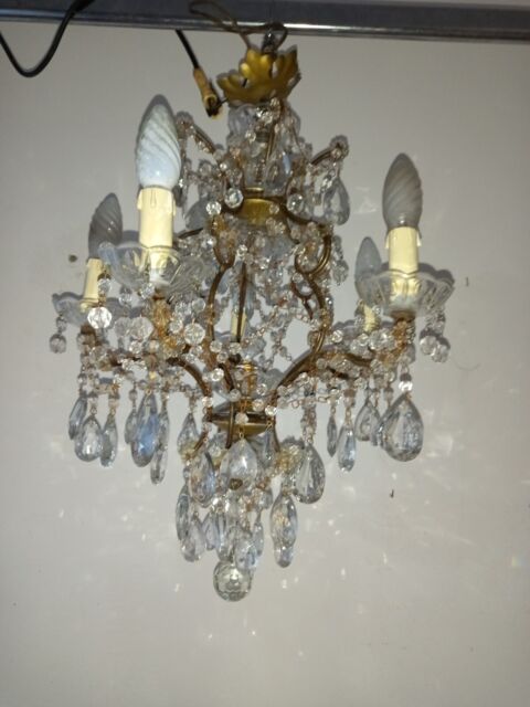 Beautiful Chandelier Period Wrought Iron Crystal 5 L Old Chandelier Lustre UN10405