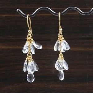 Authentic Chalcedony Agate Clear Quartz Yellow Gold Plated Drop Dangle Grapes Earrings 