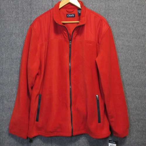 nwt CHAPS Fleece Jacket Mens XL Full Zip Bright Red Sweater Pockets ...