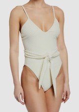  275 Mara Hoffman Women's White Gamela Belted High-Cut One-Piece Swimsuit Size S