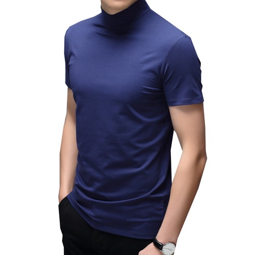 Mens Basic Tops T-shirt Turtleneck Short Sleeve Pullover Fashion Casual Soli и - Picture 9 of 24