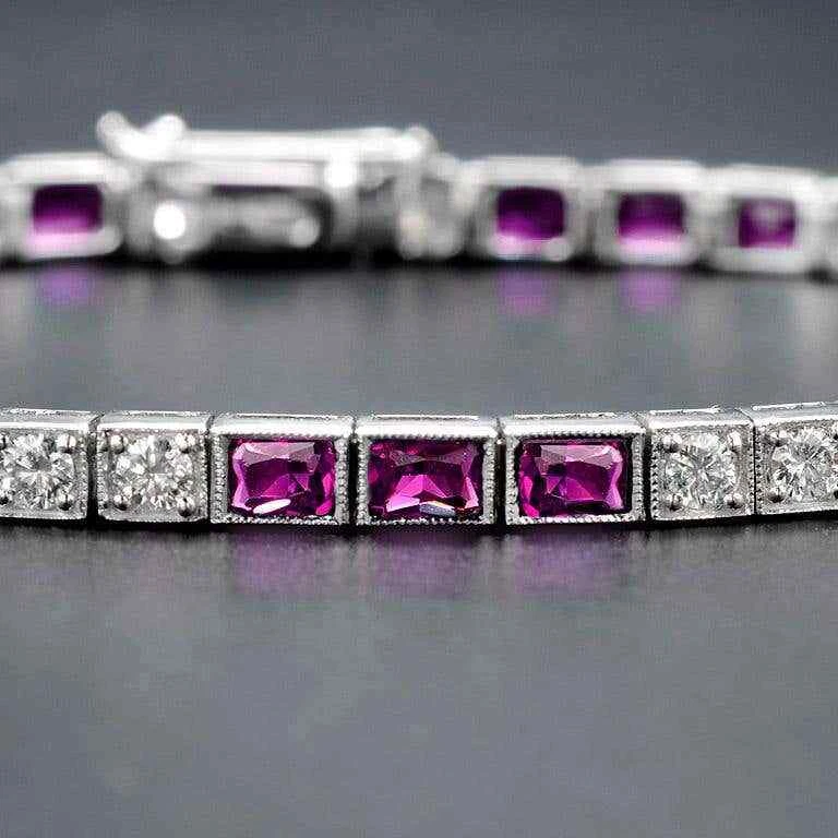 Gorgeous 5.90 CT Princes Cut Red Ruby & Round White CZ Silver Art Deco Bracelet - Image 2 of 4