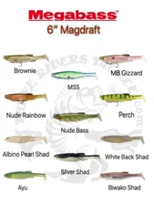 Megabass 6" Magdraft Rigged Soft Bodied Swimbaits - Choose Color