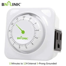 BN-LINK 12Hour Mechanical Countdown Grounded Timer 3 Prong Outlet Repeatable