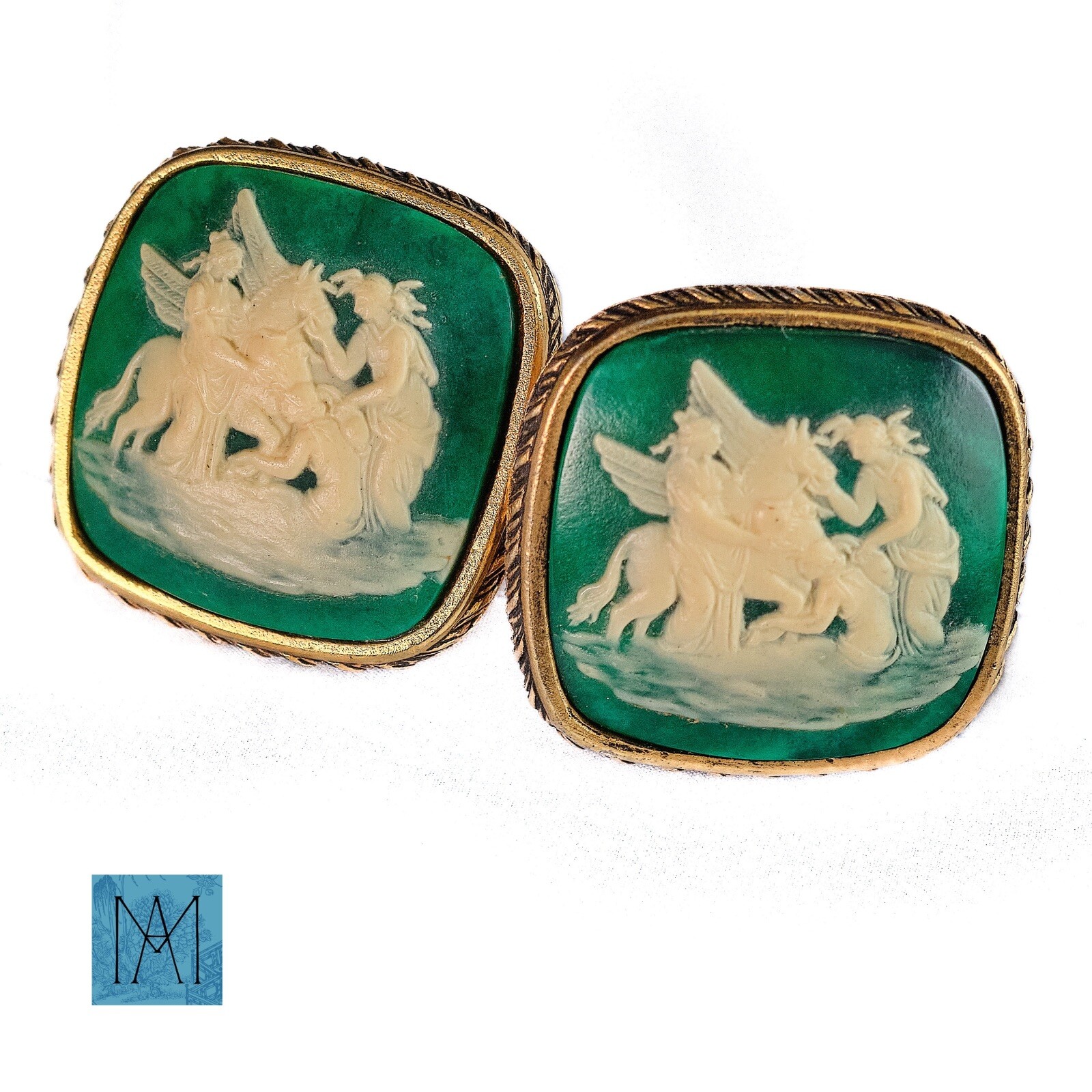 Vintage Danté Incolay Cameo Cufflinks Pegasus & the T… Gem