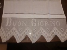 ASCIUGAMANO 100%LINO CON TRINA UNCINETTO FINISSIMA "buongiorno"