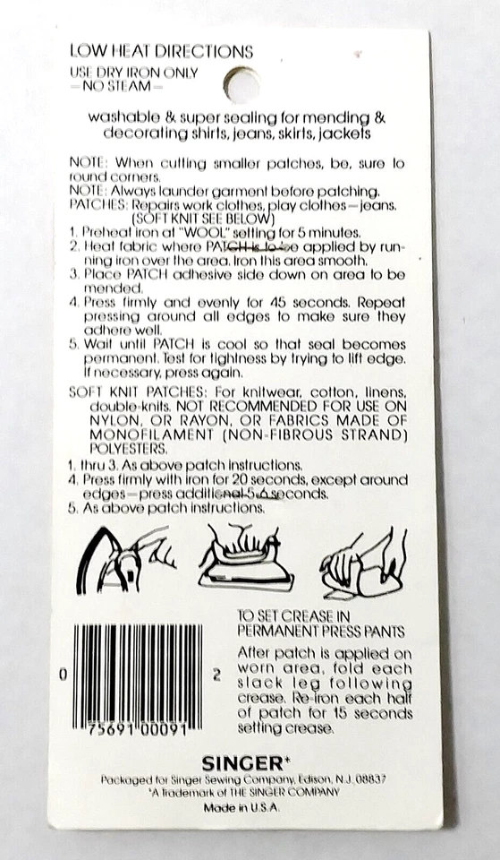 One Pack of 4 Singer Made in the USA Iron on Patches 5"x5" Assorted Colors - Image 2 of 2