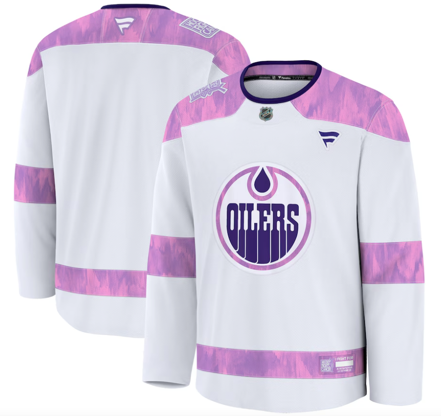 Men's Edmonton Oilers Fanatics White 2024 Hockey Fights Cancer