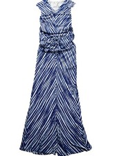 Chicos Womens Dress size Small Blue White Maxi Slit Pullover Sleeveless Stretch