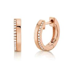 14K Rose Gold Diamond Huggie Earrings Round Cut Natural 0.08 CT