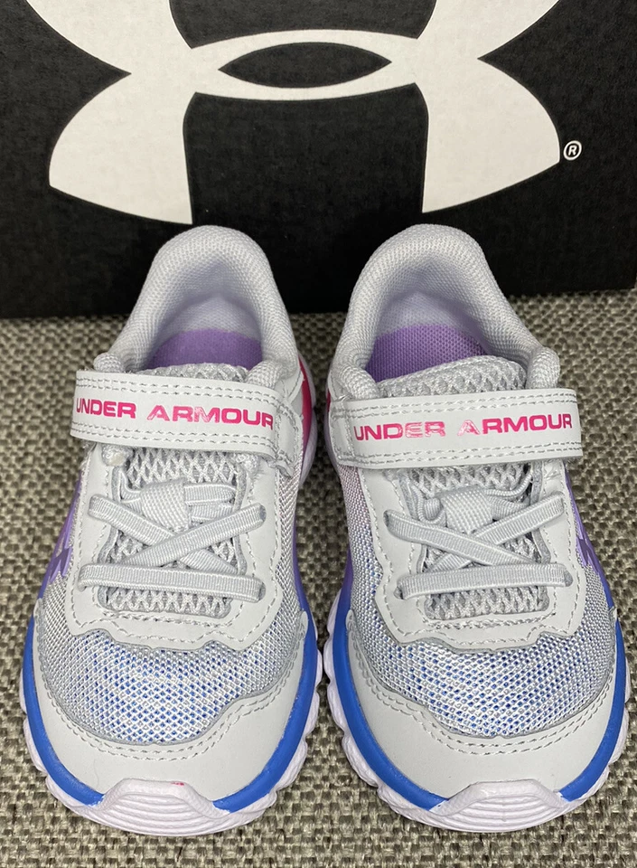 Zapatilla deportiva Under Armour para niñas pequeñas 5 K "Assert 9 AC" gris rosa gancho y bucle NUEVA Foto 2 de 4