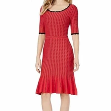 Taylor Womens XL Red Black Striped Elbow Sleeve Sheath Sweater Dress NWT