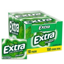Extra Gum Spearmint Sugarfree Bulk, 15 Count Pack of 10 , Green