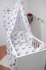 Baby Cotton Cot Canopy 220 150 cm Grey Elephants Print