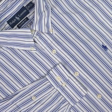 Ralph Lauren Shirt Mens Large Blue Stripe Long Sleeve Classic Fit Button Down