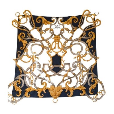 Vintage Lancel Paris Silk Scarf Equestrian Chain Print Luxury Accessory