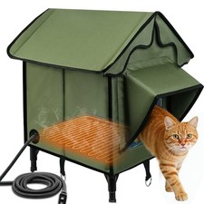 Newget Heated Cat House for Outside, Winter Cat House with Heated Pad Green L