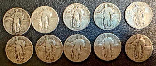 Lot of 10 circulated Standing Liberty Quarters Various Dates