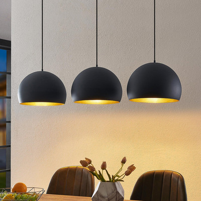 Lindby Tarjei Pendelleuchte Hängeleuchte Deckenlampe Leuchte 146cm schwarz-gold