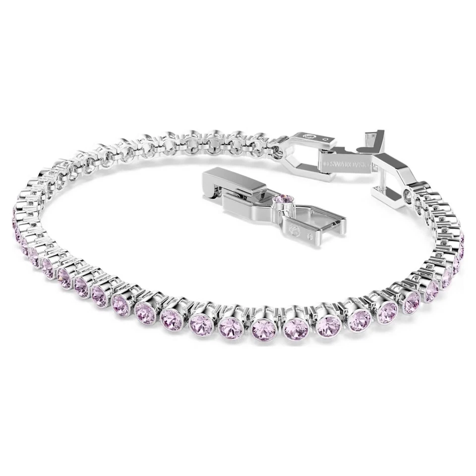 Swarovski Tennis Bracelet Round Cut Amethyst Rhodium Plated with Extender NIB Foto 3 de 4