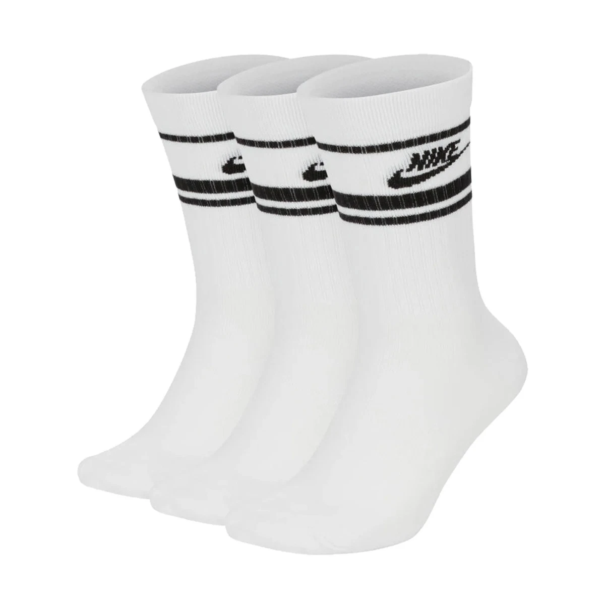 NIKE Unisex 3er Pack Sportsocken - Everyday Essential Stripe, einfarbig Weiß/...