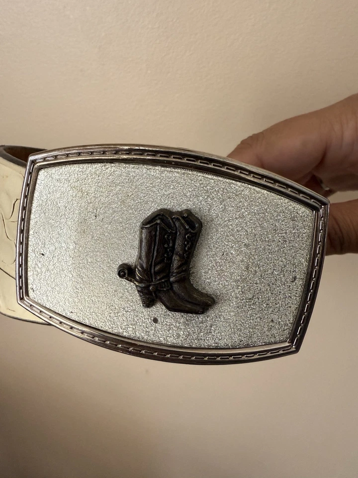 Justin Marfim Cinto de Couro Botas de Cowgirl Fivela Top Couro de Vaca Grão Tamanho 28 31” - Imagem 4 de 4