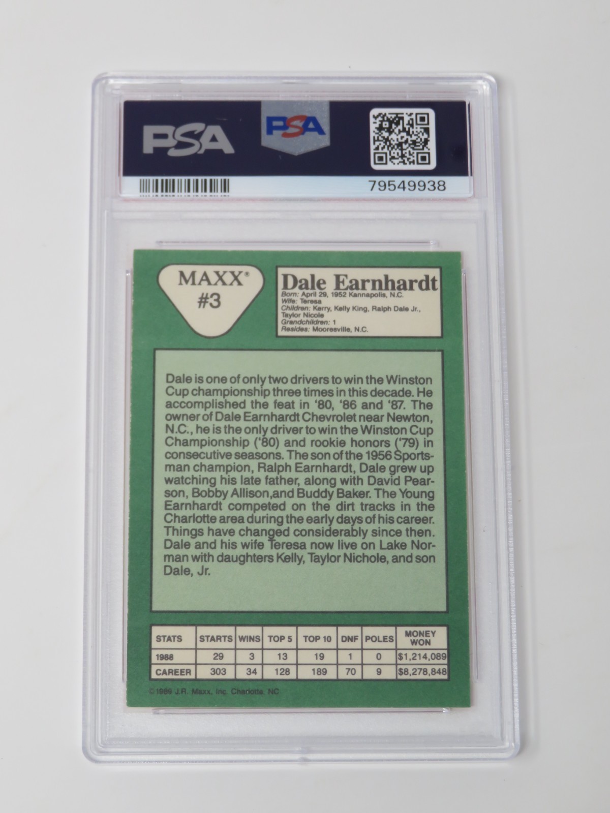 Dale Earnhardt Sr. NASCAR 1989 Maxx Charlotte Rookie Card # 3 PSA 9 view 3