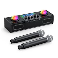  Portable Bluetooth Karaoke Machine Speaker with 2 Wireless Microphones, RGB 