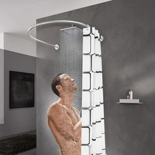 Adjustable U Shape Shower Curtain Rod Set 2.4x1.8M No Drill Bathroom Curtain Pol