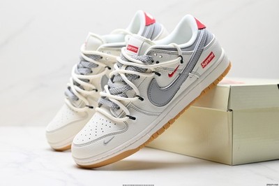 Nike Dunk Low x Supreme Men s Lace-Up Sneakers White/Gray/Red Gum