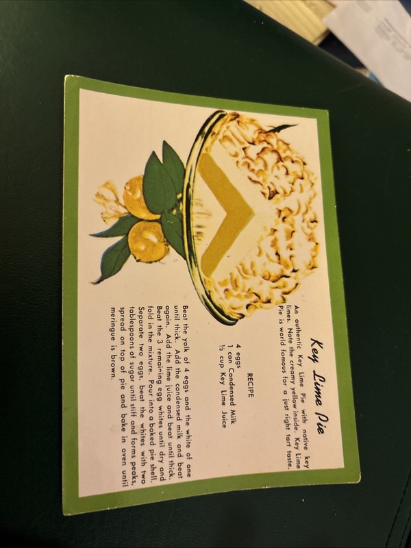 Authentic Key Line Pie Recipe Vintage Postcard Continental
