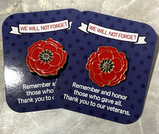 2 Pack Poppy Flower Veterans Symbol Gifts Metal Lapel Pins Carded-Brand New