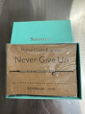 Handmade MORSE CODE Bracelet  Never Give Up  Adjustable Silver Beaded Wrap NWT