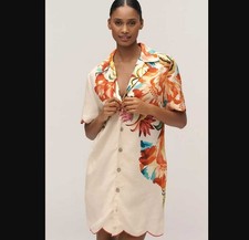 New XS Farm Rio x Anthropologie scalloped shirt dress