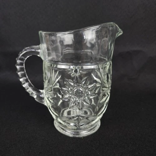 Vintage Anchor Hocking Prescut Glass Small Pitcher – Star of David EAPC – 5.75"