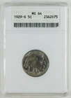 1929-S 5c Buffalo Nickel ANACS MS64 Generation 6 Holder Choice BU+ Coin C4340