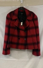 Talbots Red Black Plaid Wool Alpaca Double Breasted Peacoat Jacket 16 NWT
