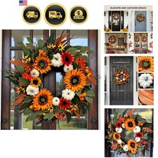 Elegant 24-Inch Fall Wreath with White Pumpkins and Sunflowers - Weatherproof