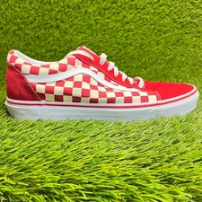 Vans Old Skool Checkerboard Mens Size 11.5 Red Walking Skate Shoes Sneakers