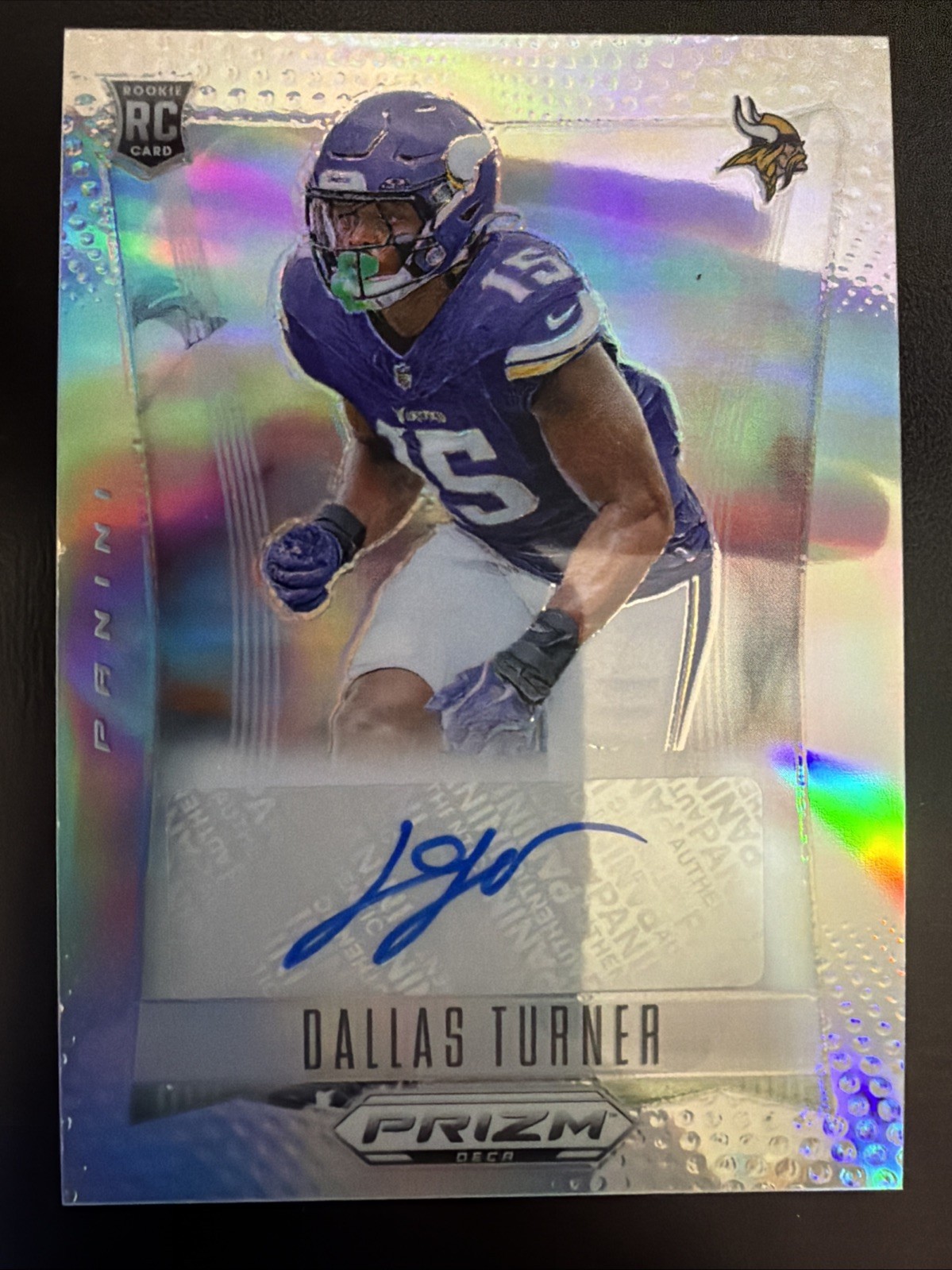 2024 Panini Prizm Deca Dallas Turner Silver Prizm (RC) Auto Minnesota S-DTU