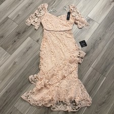 NWT Lulus Briarwood Blush Pink Lace Ruffled Midi Dress Size S