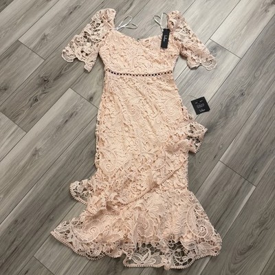 NWT Lulus Briarwood Blush Pink Lace Ruffled Midi Dress Size S