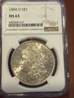 1884-O Morgan Silver Dollar $1 NGC MS63 MS-63